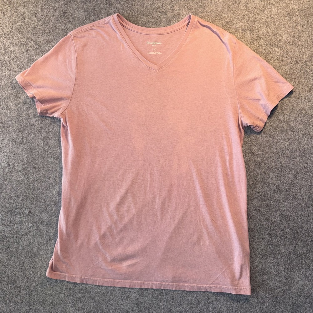 Goodfellow & Co Standard V-Neck T-Shirt Medium Pink Solid Cotton‎ Blend